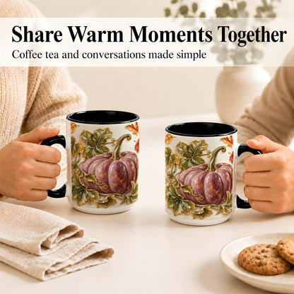 #pl[15oz|Black] Mauve Pumpkin Coffee Mug, Golden Vine Mug, Ceramic Cup