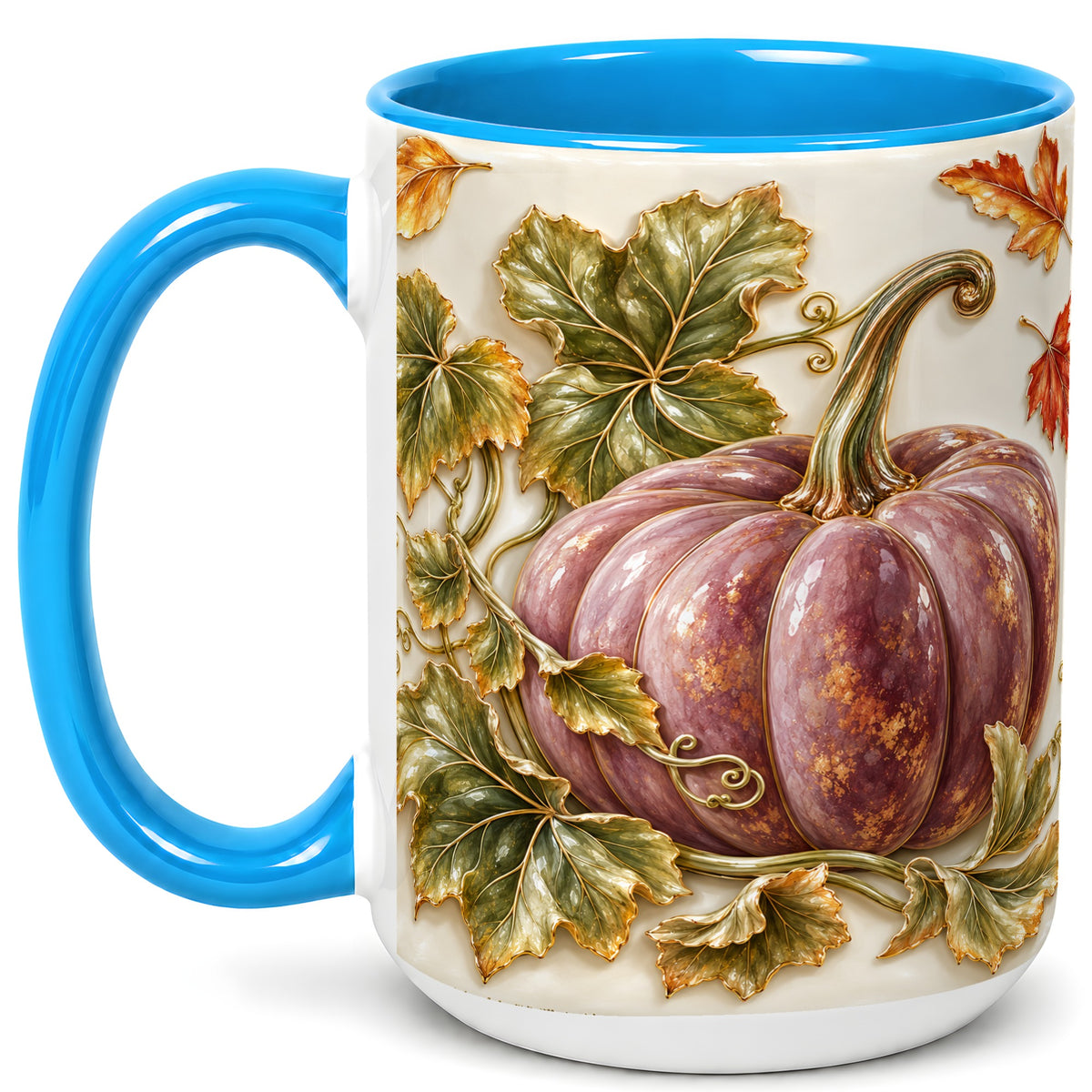 #pl[15oz|Blue] Mauve Pumpkin Coffee Mug, Golden Vine Mug, Ceramic Cup