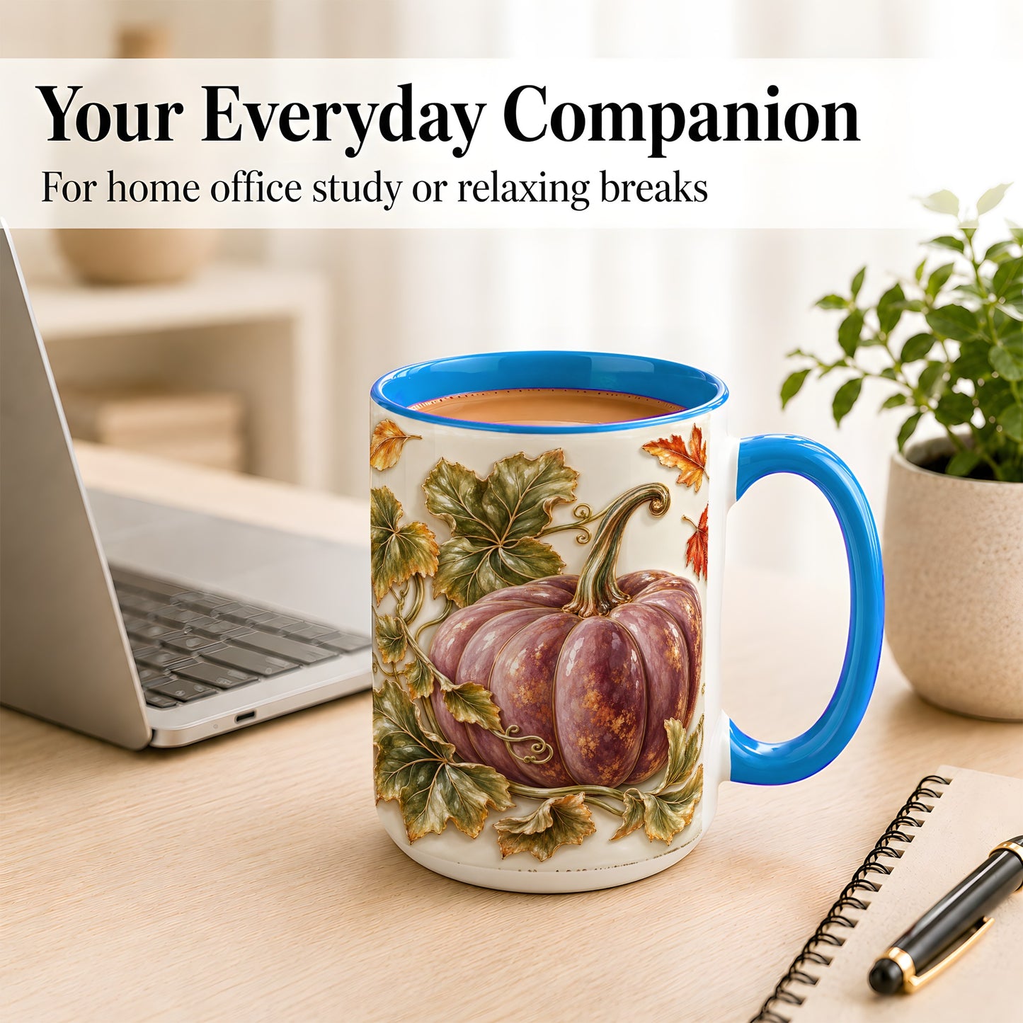 #pl[15oz|Blue] Mauve Pumpkin Coffee Mug, Golden Vine Mug, Ceramic Cup