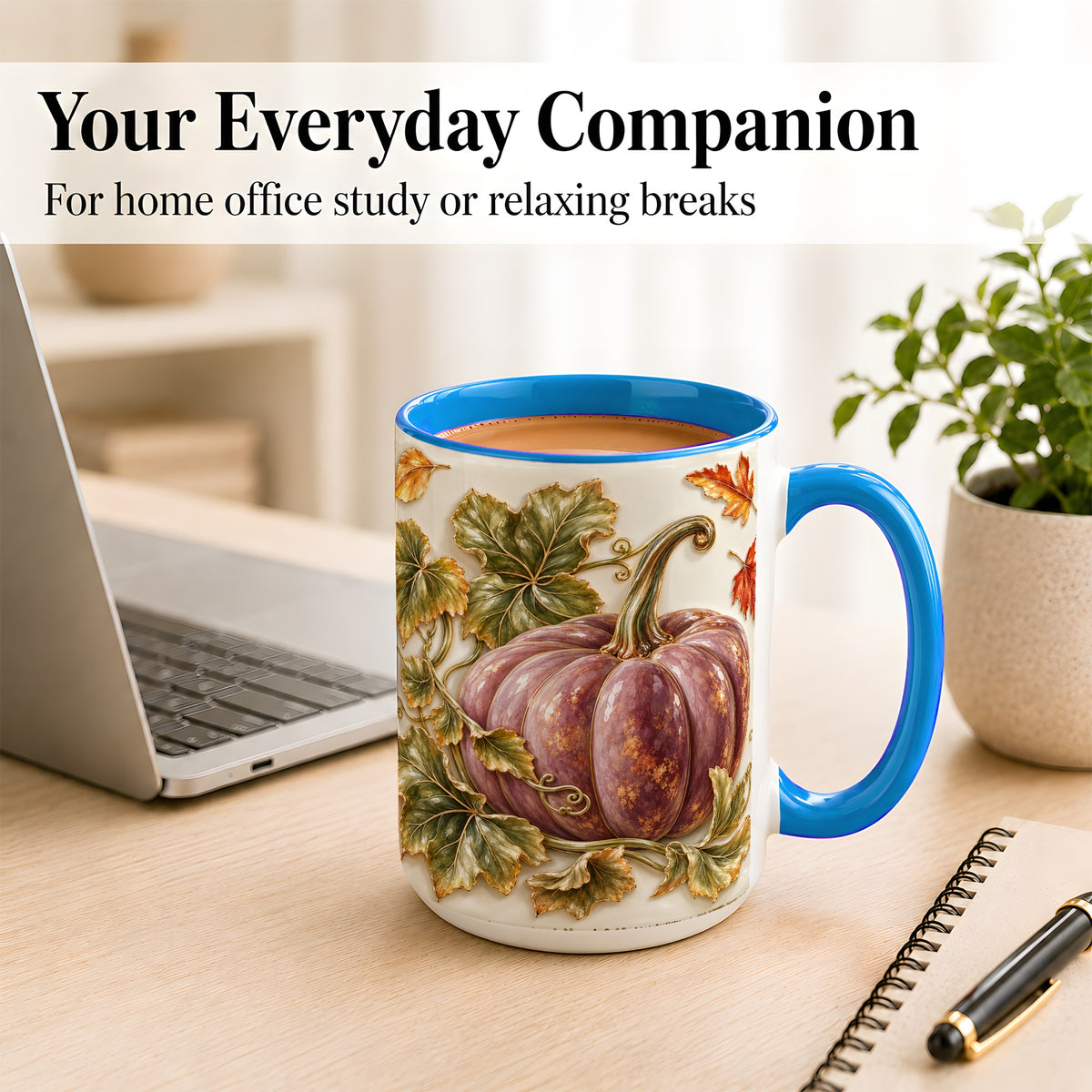 #pl[15oz|Blue] Mauve Pumpkin Coffee Mug, Golden Vine Mug, Ceramic Cup