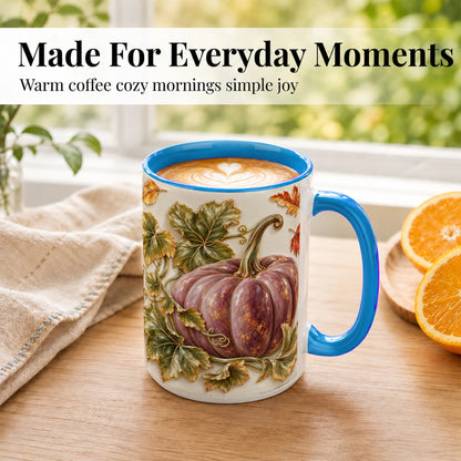 #pl[15oz|Blue] Mauve Pumpkin Coffee Mug, Golden Vine Mug, Ceramic Cup