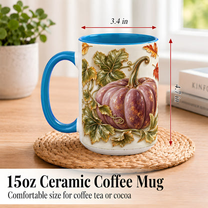 #pl[15oz|Blue] Mauve Pumpkin Coffee Mug, Golden Vine Mug, Ceramic Cup