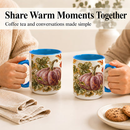 #pl[15oz|Blue] Mauve Pumpkin Coffee Mug, Golden Vine Mug, Ceramic Cup