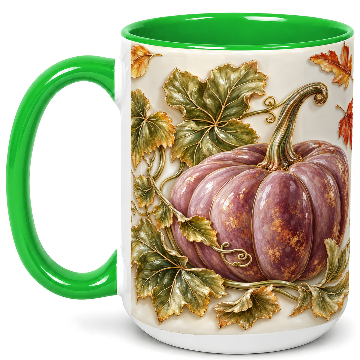 #pl[15oz|Green] Mauve Pumpkin Coffee Mug, Golden Vine Mug, Ceramic Cup