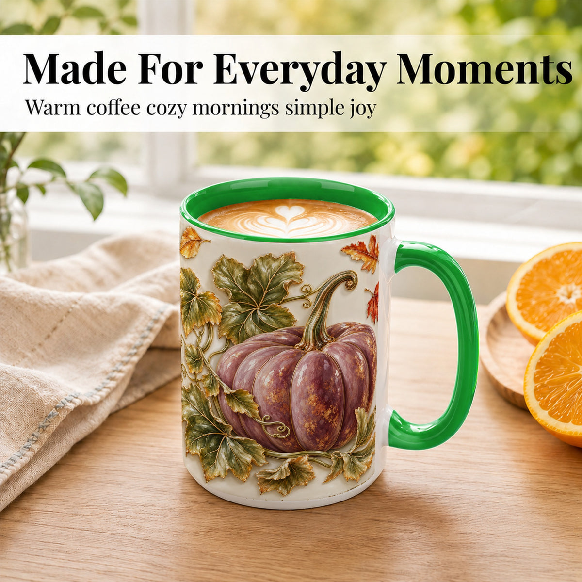 #pl[15oz|Green] Mauve Pumpkin Coffee Mug, Golden Vine Mug, Ceramic Cup