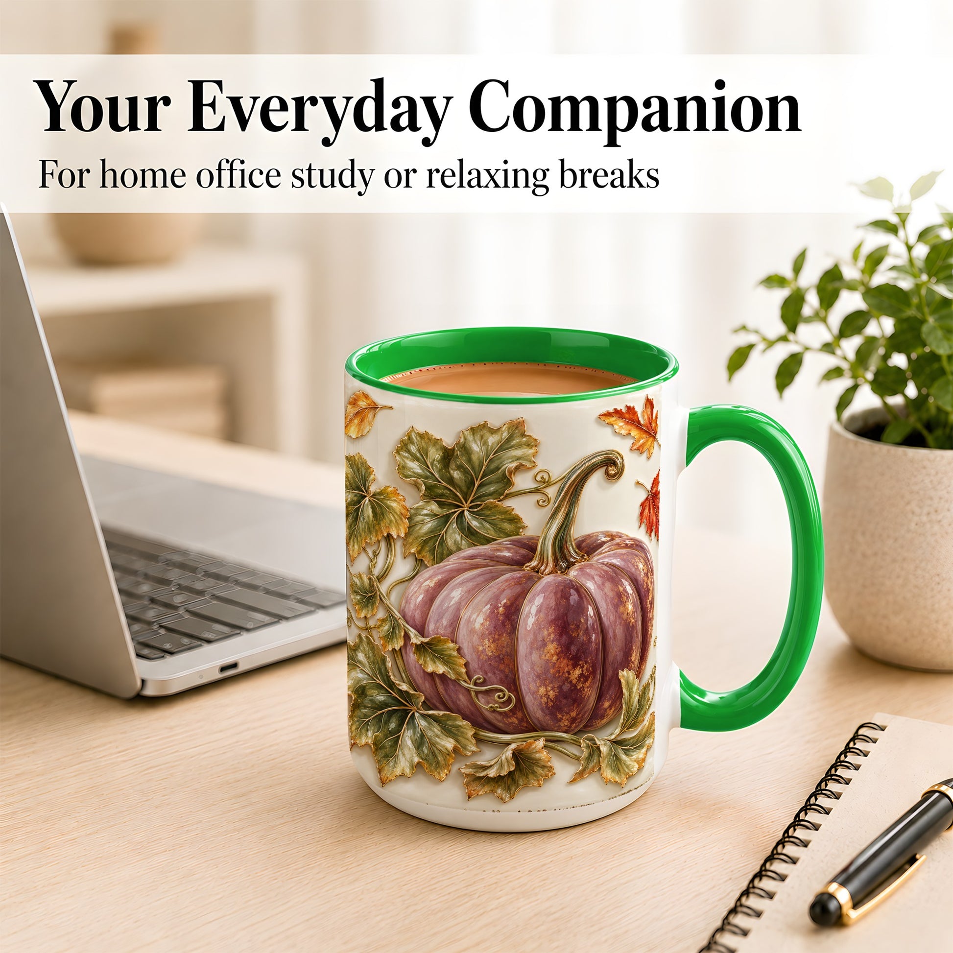 #pl[15oz|Green] Mauve Pumpkin Coffee Mug, Golden Vine Mug, Ceramic Cup
