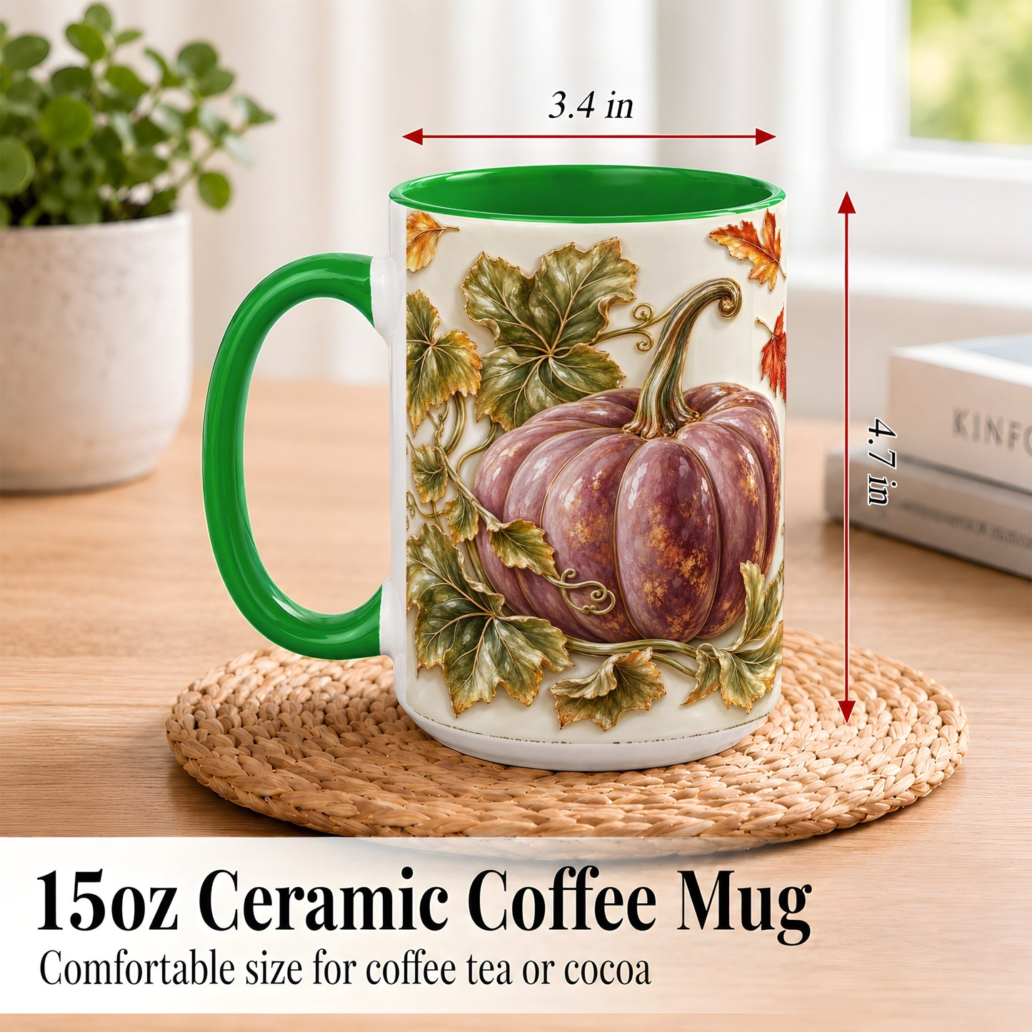 #pl[15oz|Green] Mauve Pumpkin Coffee Mug, Golden Vine Mug, Ceramic Cup