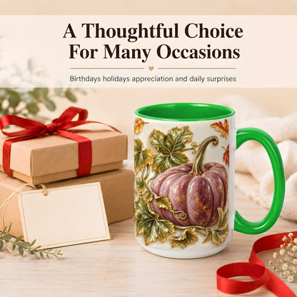 #pl[15oz|Green] Mauve Pumpkin Coffee Mug, Golden Vine Mug, Ceramic Cup