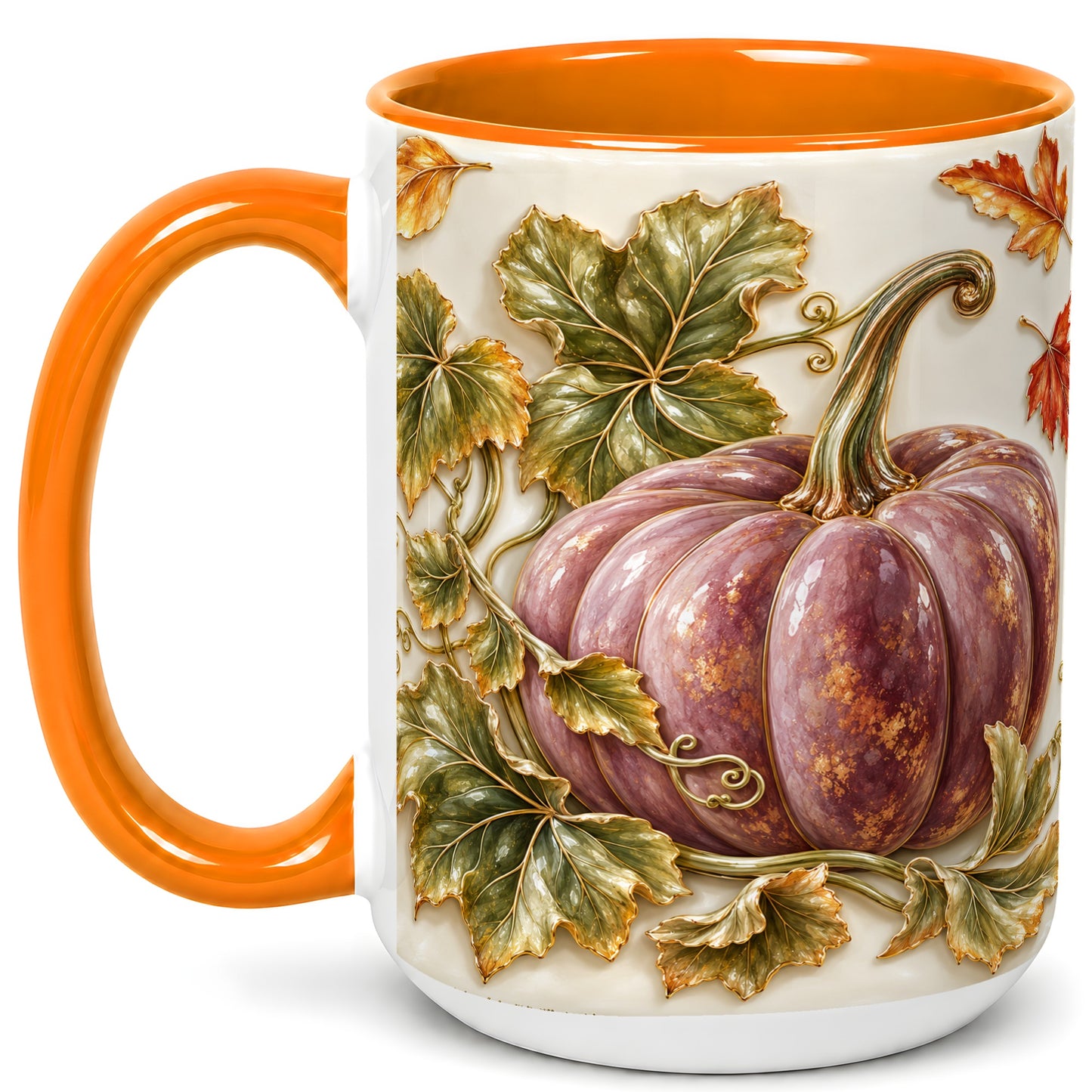 #pl[15oz|Orange] Mauve Pumpkin Coffee Mug, Golden Vine Mug, Ceramic Cup