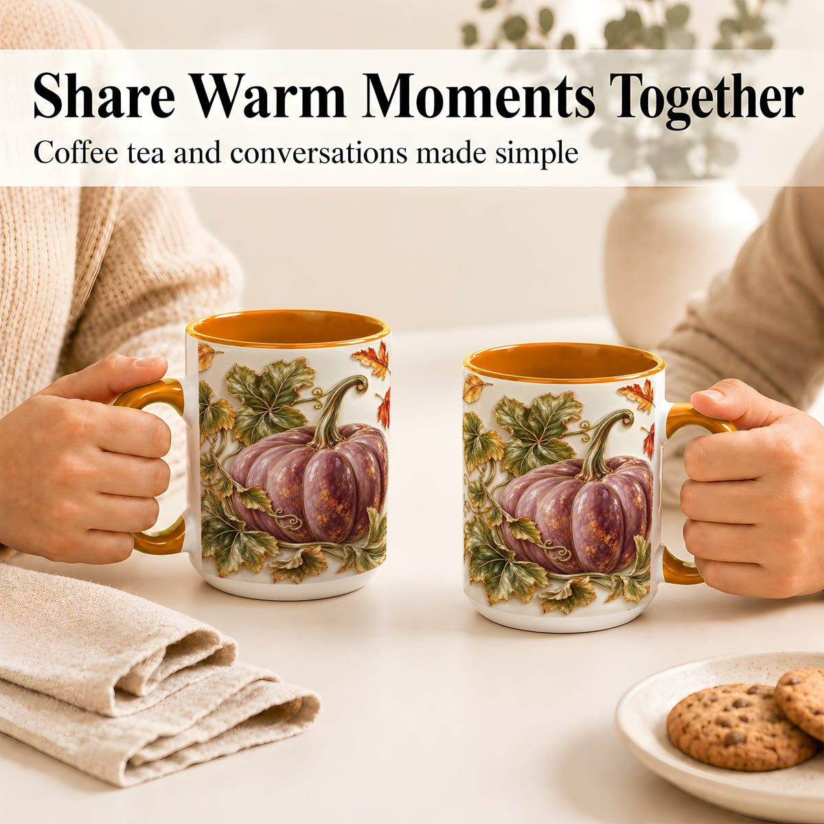#pl[15oz|Orange] Mauve Pumpkin Coffee Mug, Golden Vine Mug, Ceramic Cup