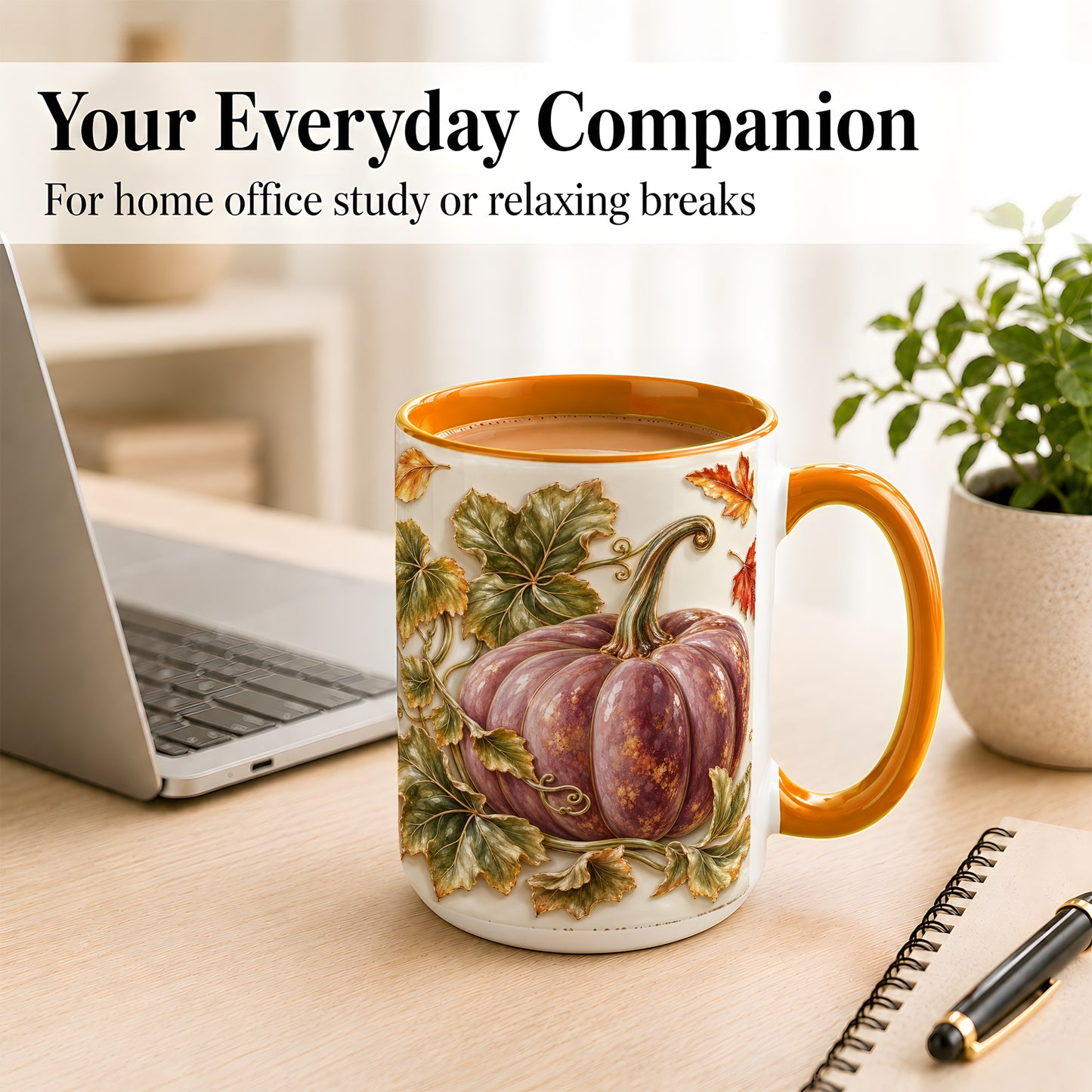 #pl[15oz|Orange] Mauve Pumpkin Coffee Mug, Golden Vine Mug, Ceramic Cup