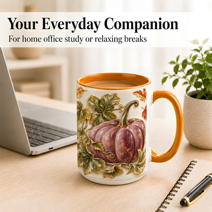 #pl[15oz|Orange] Mauve Pumpkin Coffee Mug, Golden Vine Mug, Ceramic Cup