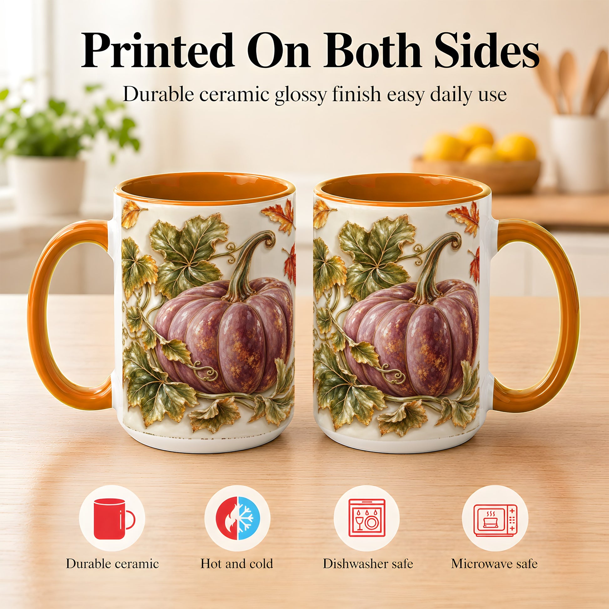 #pl[15oz|Orange] Mauve Pumpkin Coffee Mug, Golden Vine Mug, Ceramic Cup