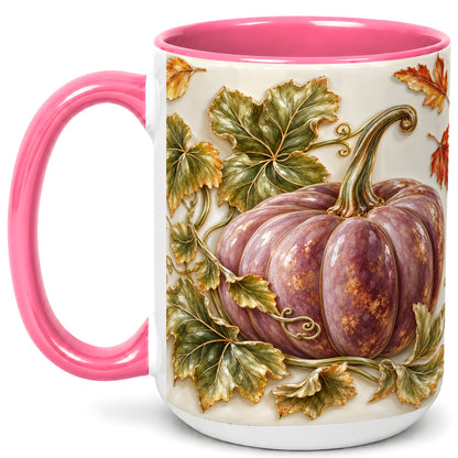 #pl[15oz|Pink] Mauve Pumpkin Coffee Mug, Golden Vine Mug, Ceramic Cup