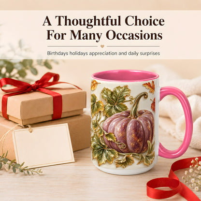 #pl[15oz|Pink] Mauve Pumpkin Coffee Mug, Golden Vine Mug, Ceramic Cup