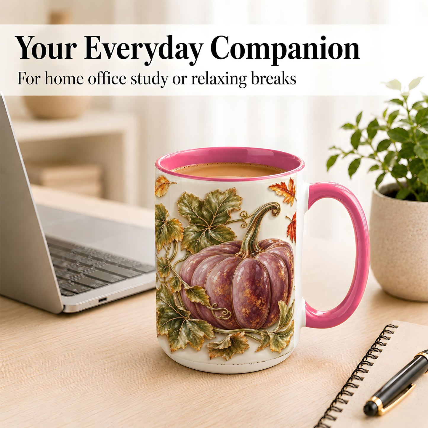 #pl[15oz|Pink] Mauve Pumpkin Coffee Mug, Golden Vine Mug, Ceramic Cup