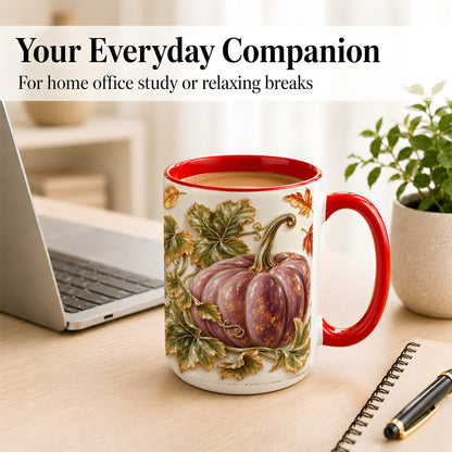 #pl[15oz|Red] Mauve Pumpkin Coffee Mug, Golden Vine Mug, Ceramic Cup