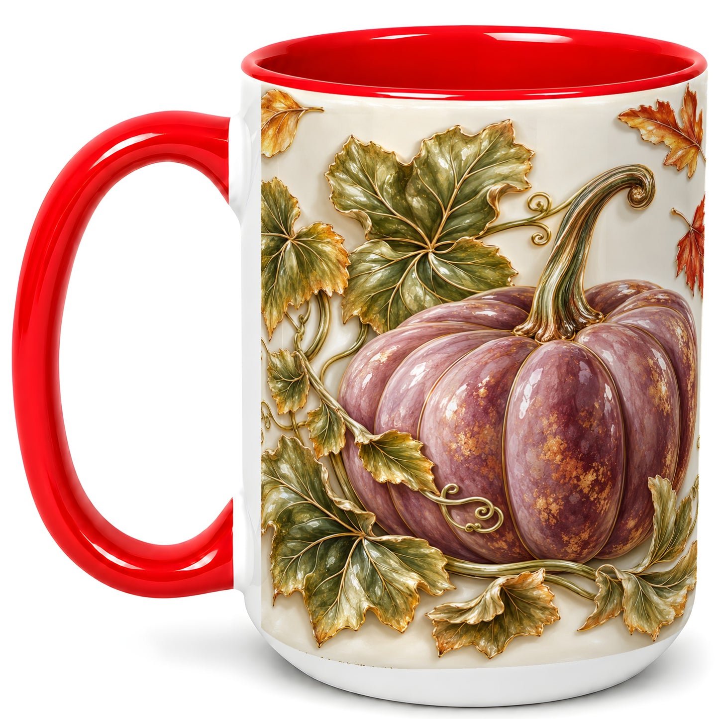 #pl[15oz|Red] Mauve Pumpkin Coffee Mug, Golden Vine Mug, Ceramic Cup
