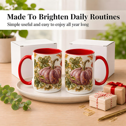 #pl[15oz|Red] Mauve Pumpkin Coffee Mug, Golden Vine Mug, Ceramic Cup