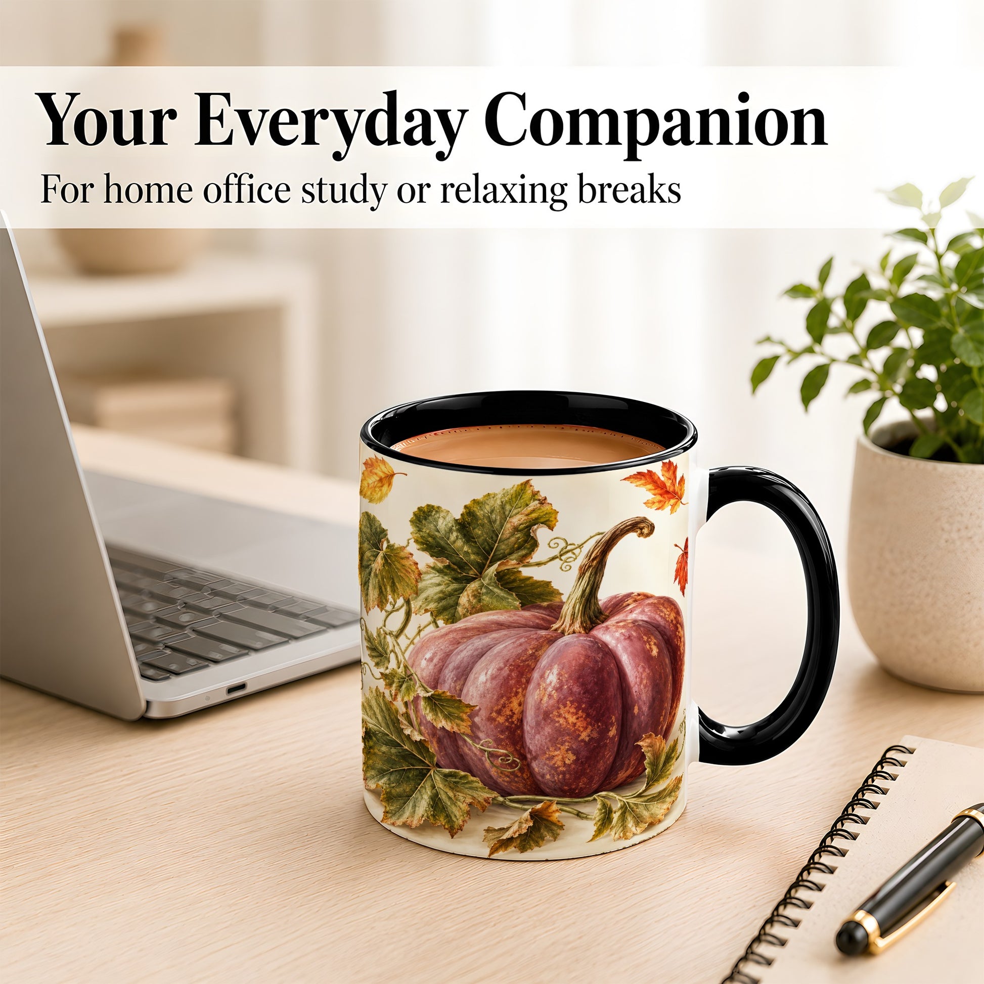 #pl[11oz|Black] Rustic Mauve Pumpkin Coffee Mug, Autumn Leaves Mug, Ceramic Cup