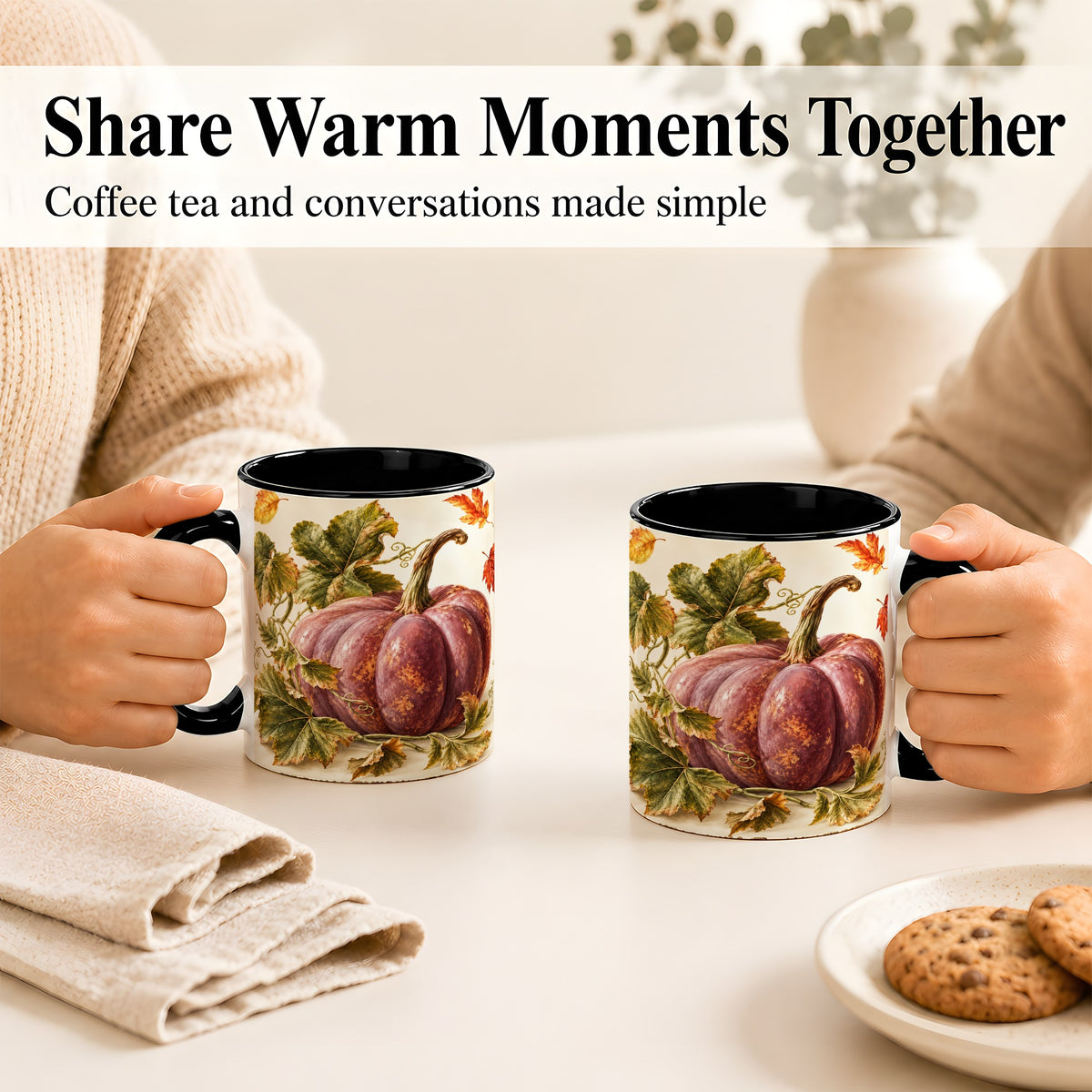 #pl[11oz|Black] Rustic Mauve Pumpkin Coffee Mug, Autumn Leaves Mug, Ceramic Cup