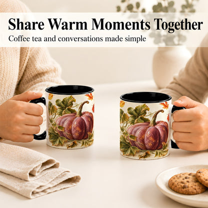 #pl[11oz|Black] Rustic Mauve Pumpkin Coffee Mug, Autumn Leaves Mug, Ceramic Cup