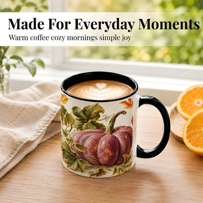 #pl[11oz|Black] Rustic Mauve Pumpkin Coffee Mug, Autumn Leaves Mug, Ceramic Cup