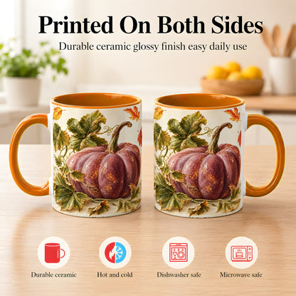 #pl[11oz|Orange] Rustic Mauve Pumpkin Coffee Mug, Autumn Leaves Mug, Ceramic Cup