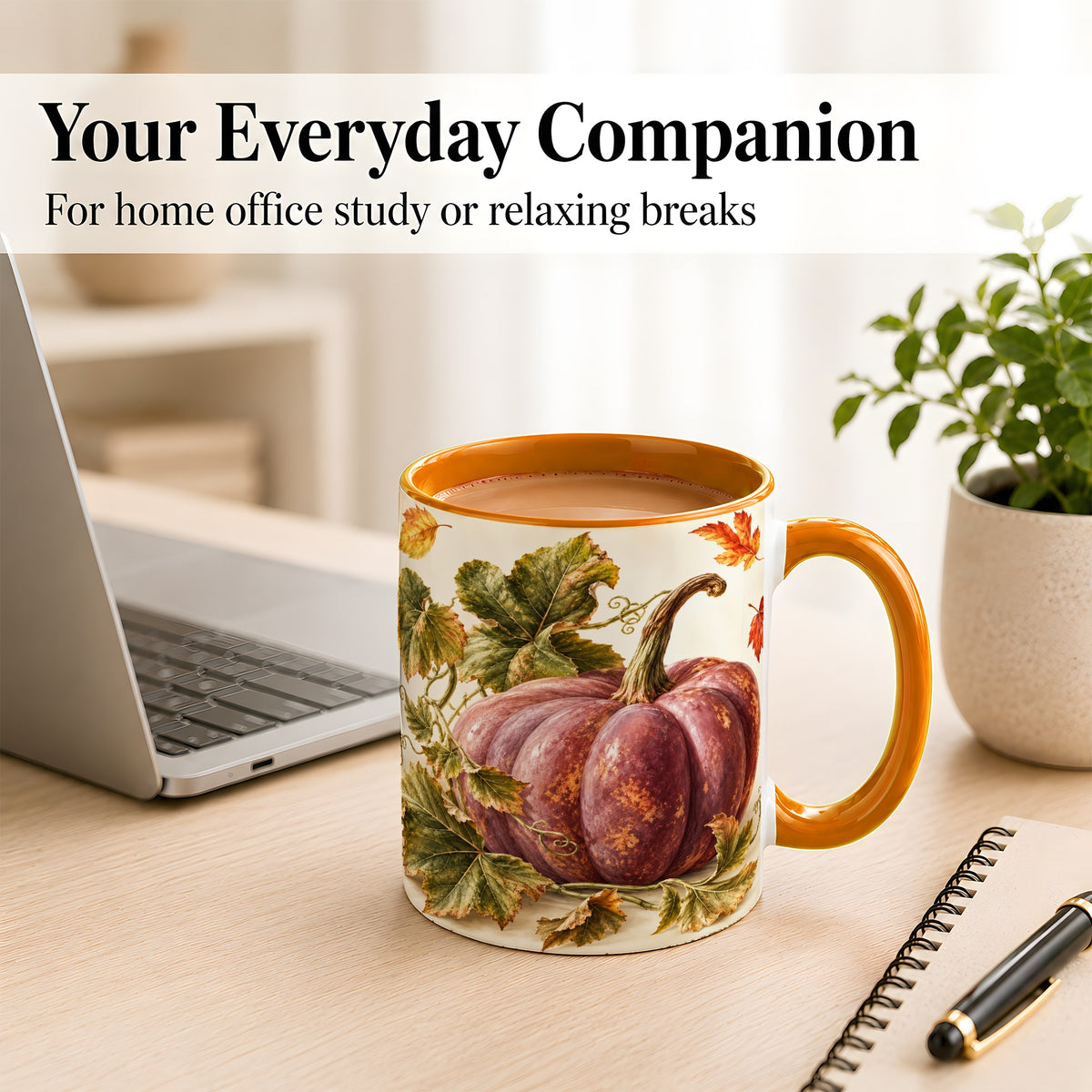 #pl[11oz|Orange] Rustic Mauve Pumpkin Coffee Mug, Autumn Leaves Mug, Ceramic Cup
