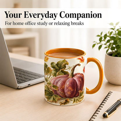 #pl[11oz|Orange] Rustic Mauve Pumpkin Coffee Mug, Autumn Leaves Mug, Ceramic Cup