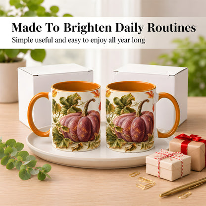 #pl[11oz|Orange] Rustic Mauve Pumpkin Coffee Mug, Autumn Leaves Mug, Ceramic Cup
