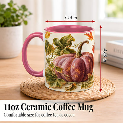 #pl[11oz|Pink] Rustic Mauve Pumpkin Coffee Mug, Autumn Leaves Mug, Ceramic Cup