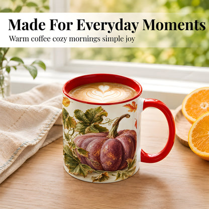 #pl[11oz|Red] Rustic Mauve Pumpkin Coffee Mug, Autumn Leaves Mug, Ceramic Cup