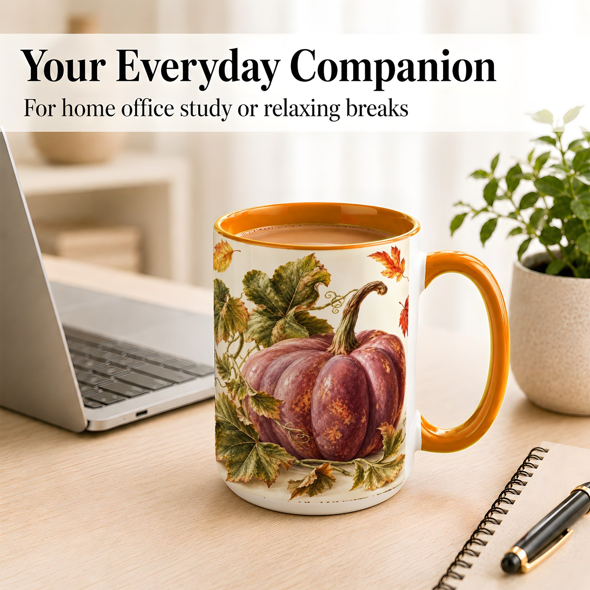 #pl[15oz|Orange] Rustic Mauve Pumpkin Coffee Mug, Autumn Leaves Mug, Ceramic Cup