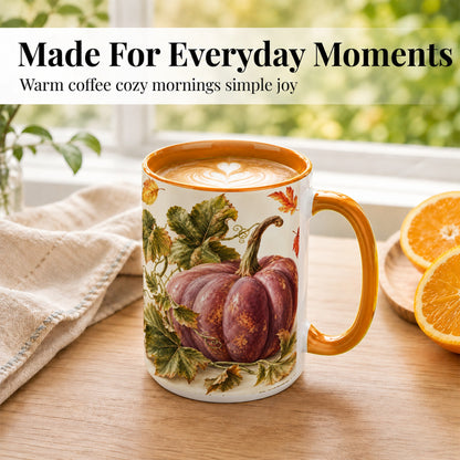 #pl[15oz|Orange] Rustic Mauve Pumpkin Coffee Mug, Autumn Leaves Mug, Ceramic Cup