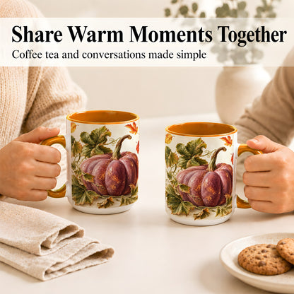 #pl[15oz|Orange] Rustic Mauve Pumpkin Coffee Mug, Autumn Leaves Mug, Ceramic Cup