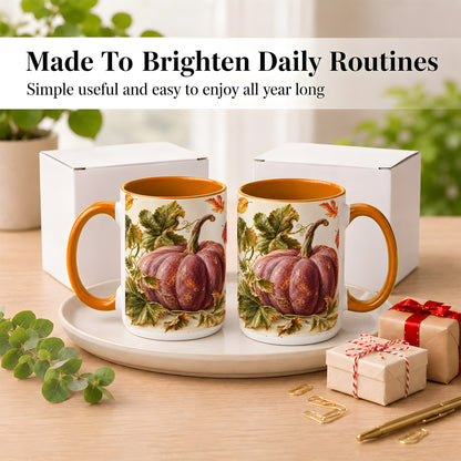 #pl[15oz|Orange] Rustic Mauve Pumpkin Coffee Mug, Autumn Leaves Mug, Ceramic Cup