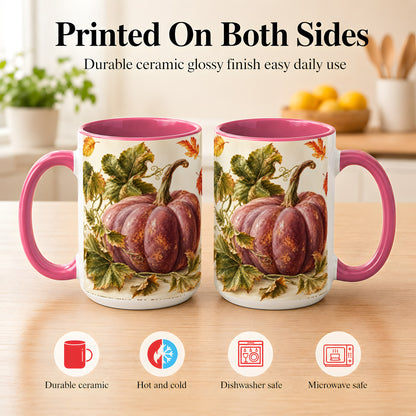 #pl[15oz|Pink] Rustic Mauve Pumpkin Coffee Mug, Autumn Leaves Mug, Ceramic Cup