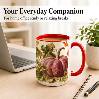 #pl[15oz|Red] Rustic Mauve Pumpkin Coffee Mug, Autumn Leaves Mug, Ceramic Cup