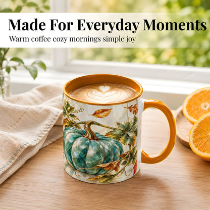 #pl[11oz|Orange] Geometric Teal Pumpkin Coffee Mug, Fall Leaves Mug, Ceramic Cup