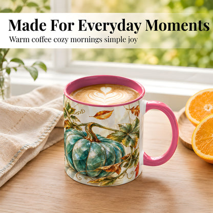 #pl[11oz|Pink] Geometric Teal Pumpkin Coffee Mug, Fall Leaves Mug, Ceramic Cup