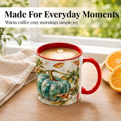 #pl[11oz|Red] Geometric Teal Pumpkin Coffee Mug, Fall Leaves Mug, Ceramic Cup
