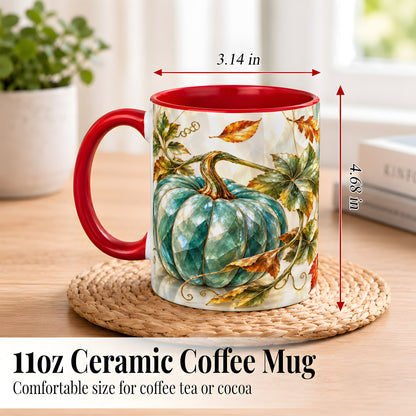 #pl[11oz|Red] Geometric Teal Pumpkin Coffee Mug, Fall Leaves Mug, Ceramic Cup