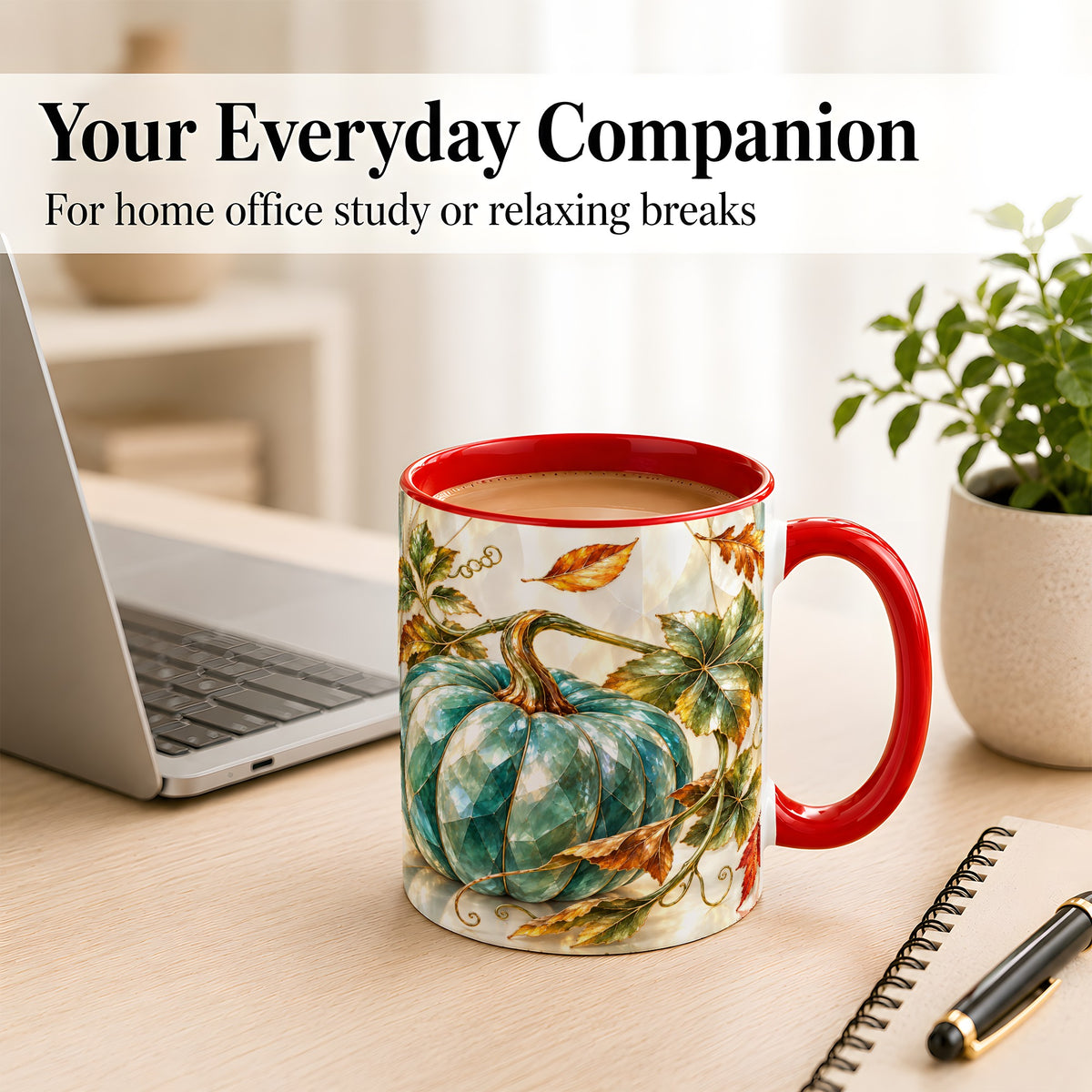 #pl[11oz|Red] Geometric Teal Pumpkin Coffee Mug, Fall Leaves Mug, Ceramic Cup