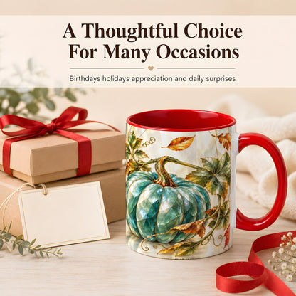 #pl[11oz|Red] Geometric Teal Pumpkin Coffee Mug, Fall Leaves Mug, Ceramic Cup