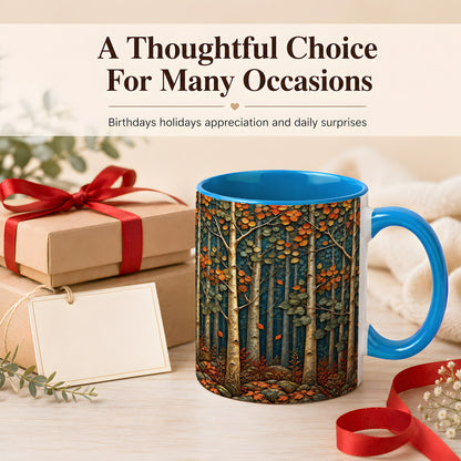 #pl[11oz|Blue] Autumn Birch Forest Coffee Mug, Fall Woodland Mug, Ceramic Cup