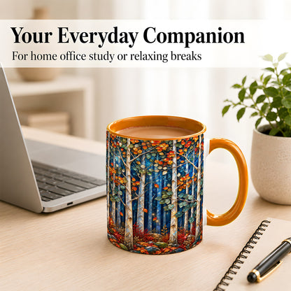 #pl[11oz|Orange] Luminous Birch Forest Coffee Mug, Autumn Mosaic Mug, Ceramic Cup