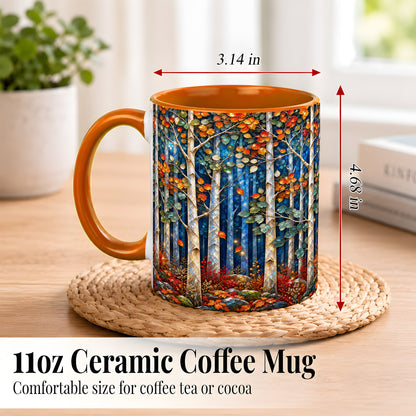 #pl[11oz|Orange] Luminous Birch Forest Coffee Mug, Autumn Mosaic Mug, Ceramic Cup