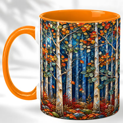 #pl[11oz|Orange] Luminous Birch Forest Coffee Mug, Autumn Mosaic Mug, Ceramic Cup