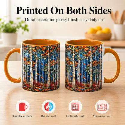#pl[11oz|Orange] Luminous Birch Forest Coffee Mug, Autumn Mosaic Mug, Ceramic Cup